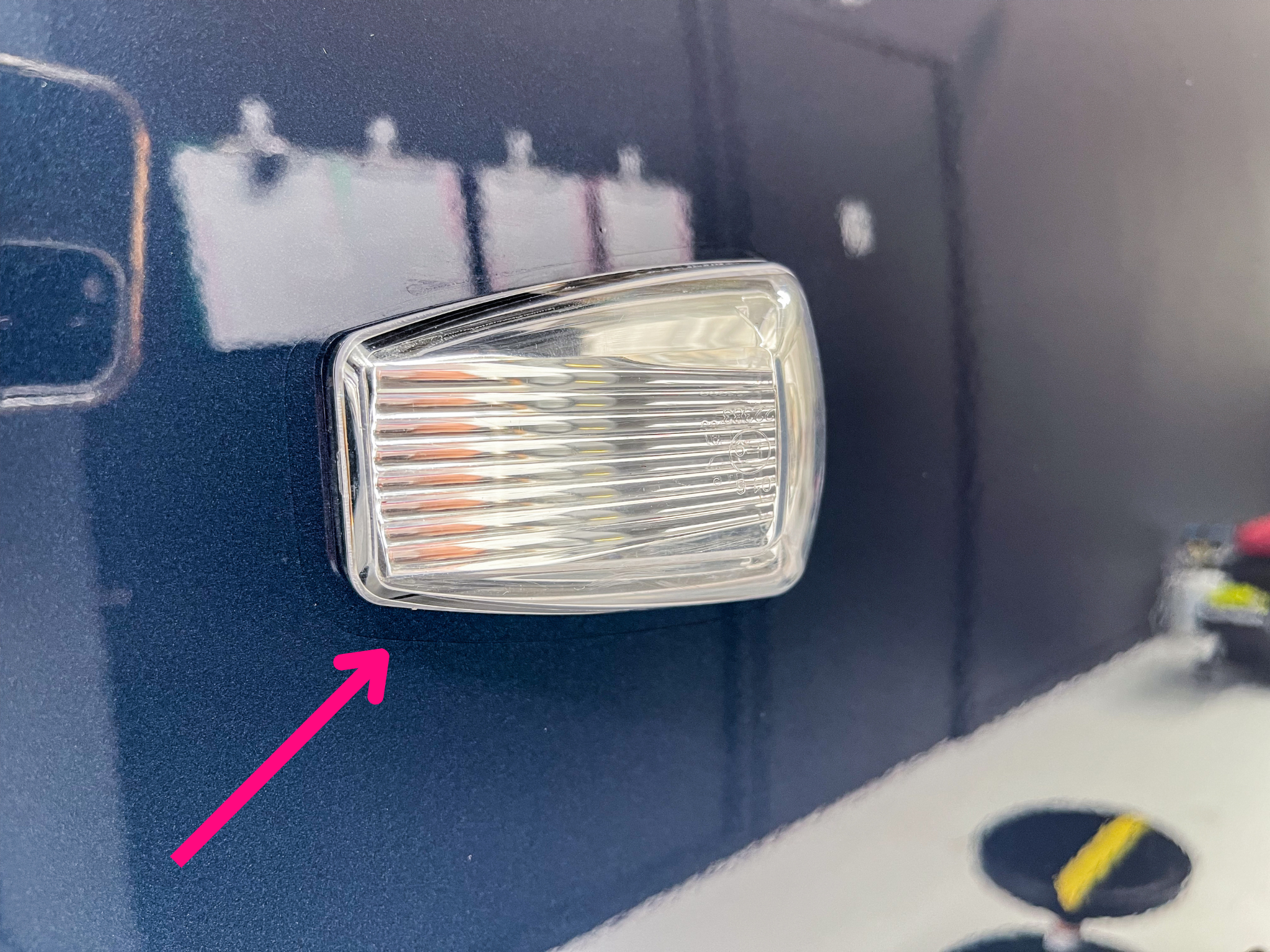 Close up displaying edge of film around indicator
