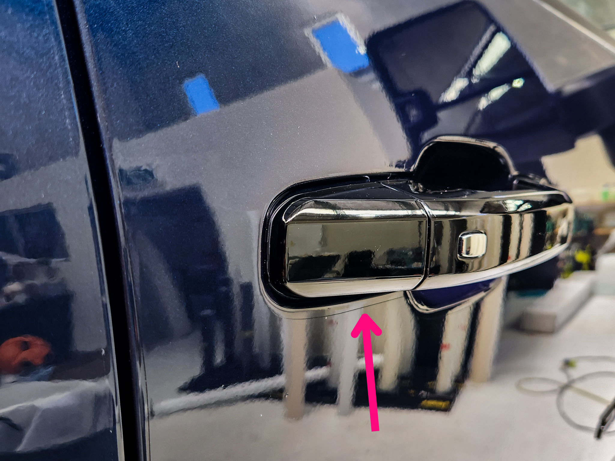 Close up highlighting edges of film on door handle